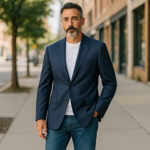 ermenegildo zegna suit 46r jacket trofeo mila fit striped wool dark blue